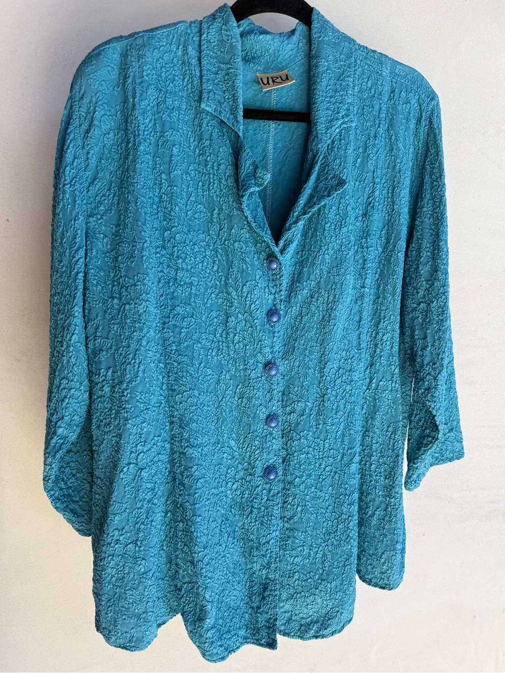 URU SILK JACKET blouse kimono cardigan L XL washable Long Sleeve vintage Top